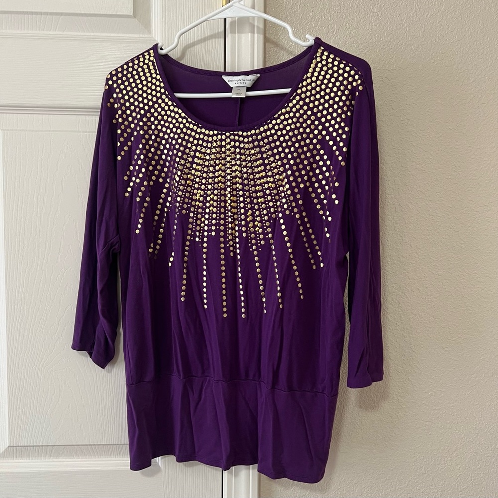 Christopher & Banks Purple Blouse with Gold Stud Detail - Petite Large